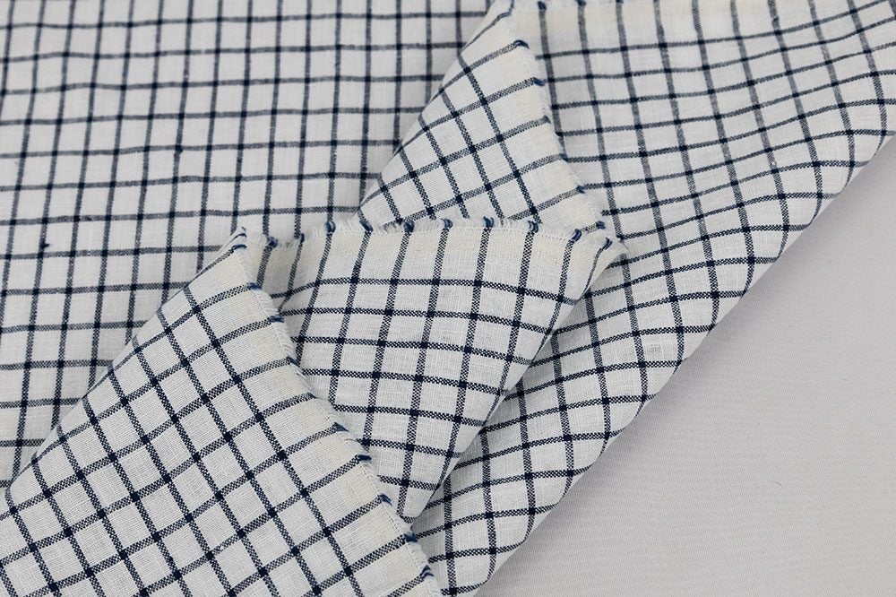 Keady Irish Linen - White & Navy Windowpane